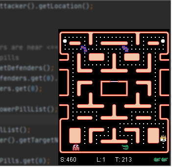 pacman game with code in background