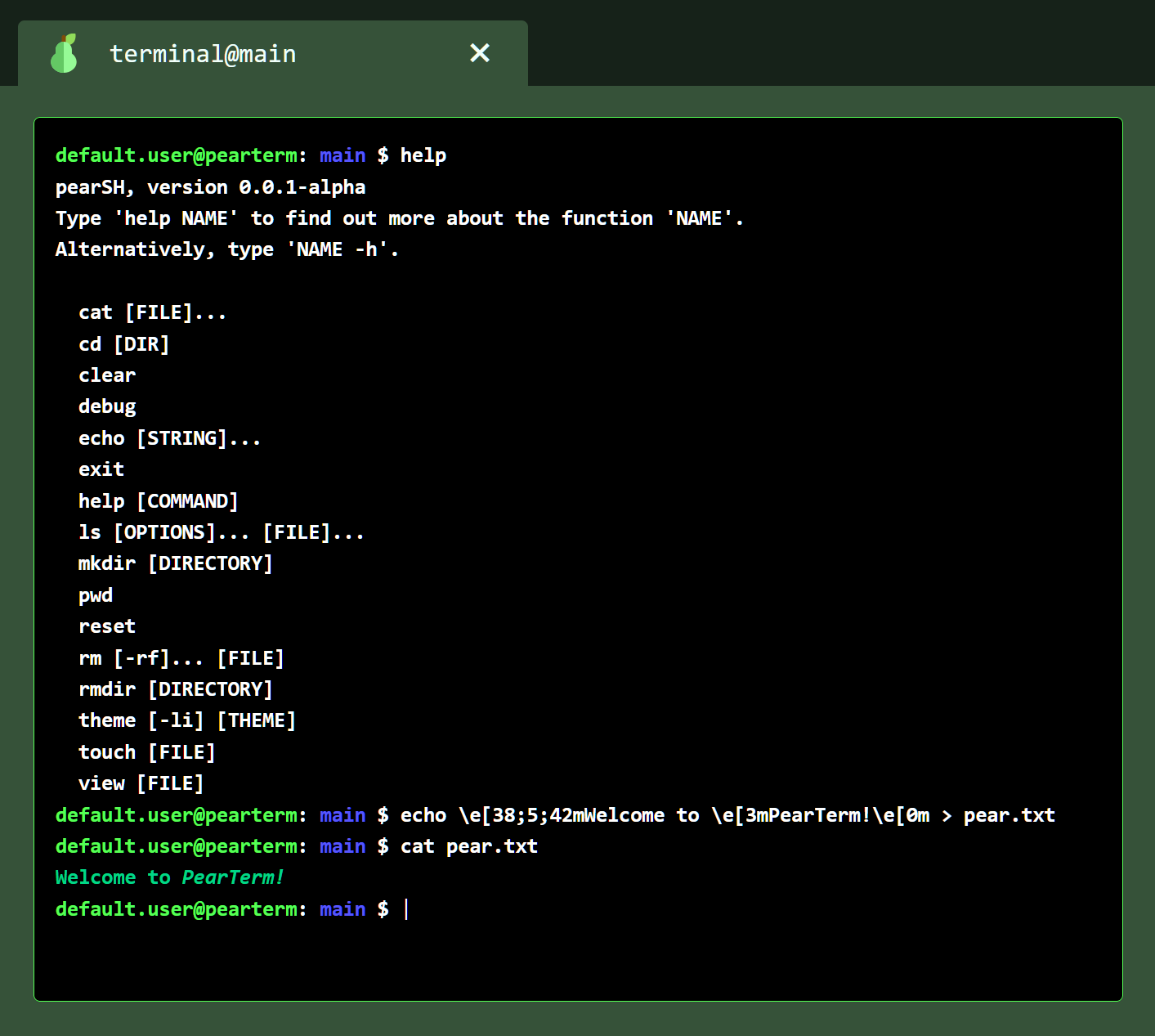 terminal showing output from a few basic commands